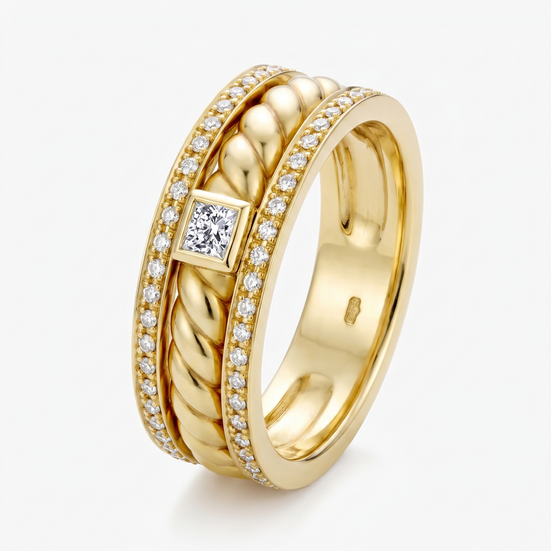 Men's Cushion Cut Lab Grown Diamond Twisted Braid Style Wedding Band YG