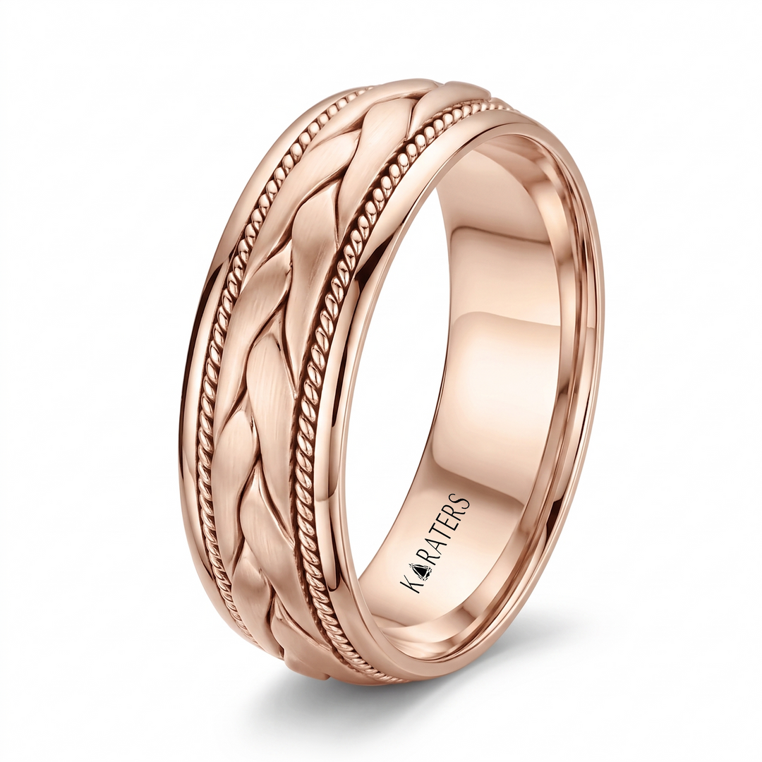 Men's Hand Braided Solid Gold Band  RG 