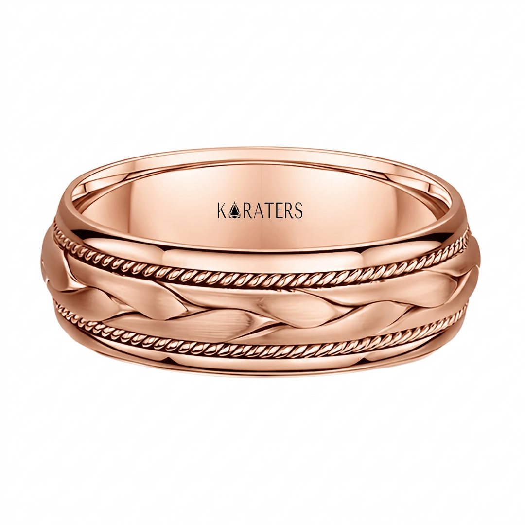 Men's Hand Braided Solid Gold Band  RG 2