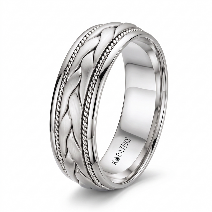 Men's Hand Braided Solid Gold Band WG