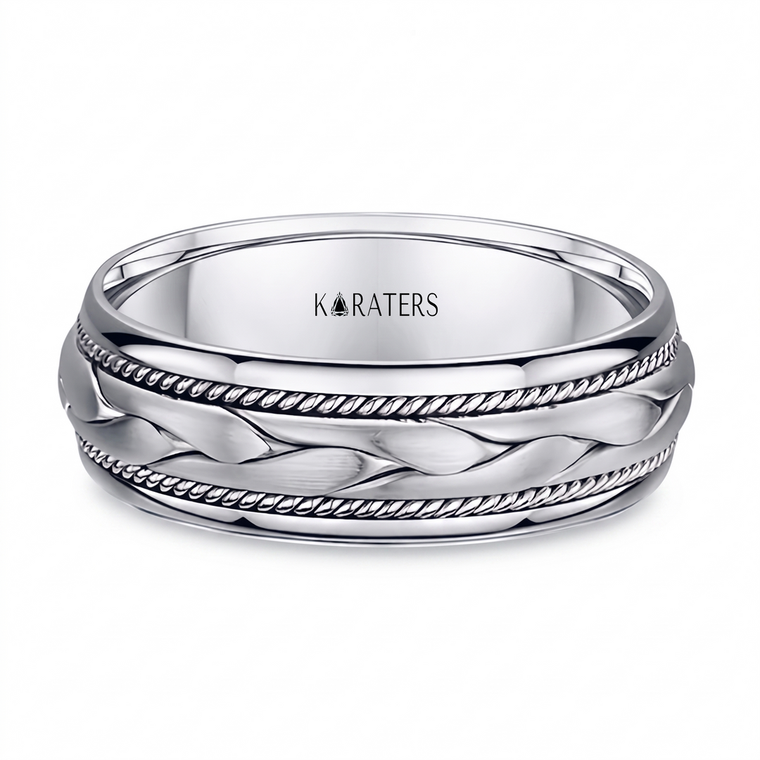 Men's Hand Braided Solid Gold Band  WG 2