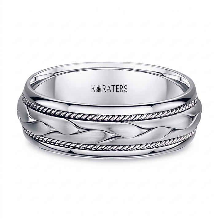 Men's Hand Braided Solid Gold Band  WG 2
