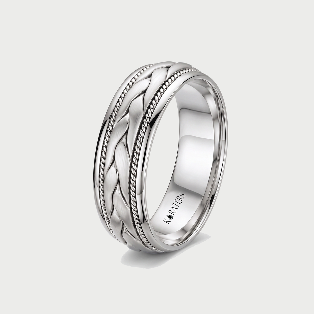 Men's Hand Braided Solid Gold Band