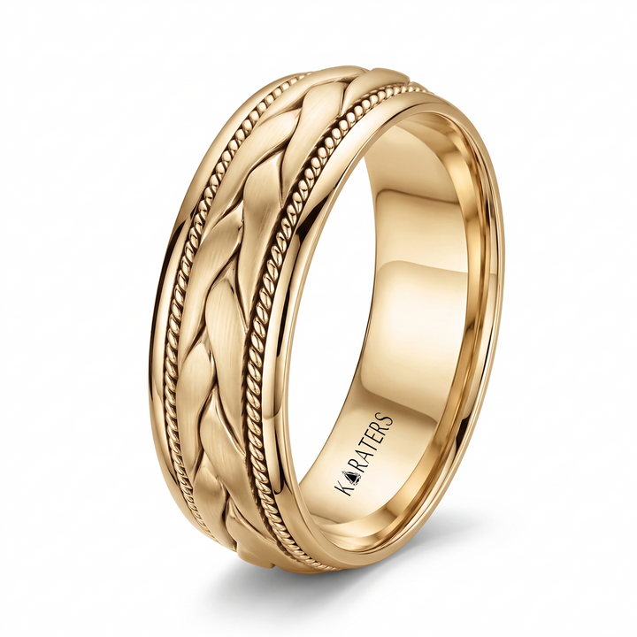 Men's Hand Braided Solid Gold Band  YG 2