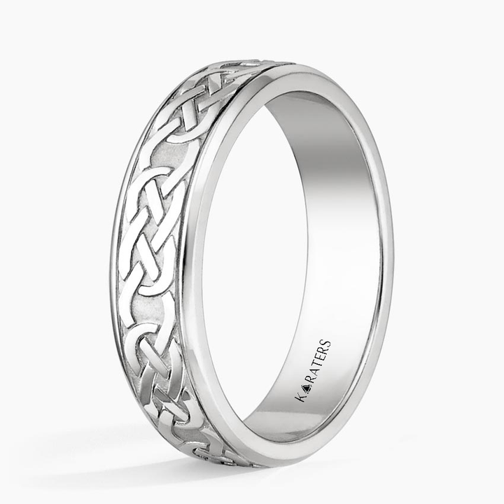 Eternity Knot Pattern Men's Solid Gold Band  WG 