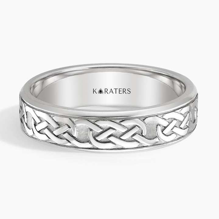 Eternity Knot Pattern Men's Solid Gold Band  WG  2