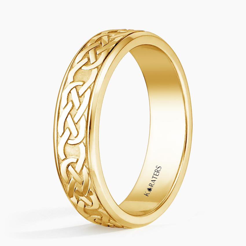 Eternity Knot Pattern Men's Solid Gold Band  YG 