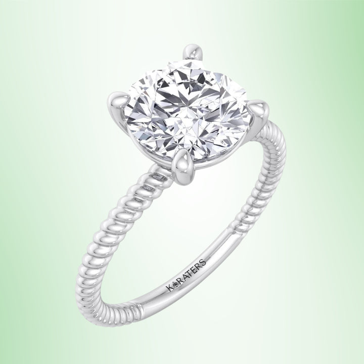 Mikalan - Twisted Rope Band Round Cut Lab - Grown Diamond Solitaire Engagement Ring