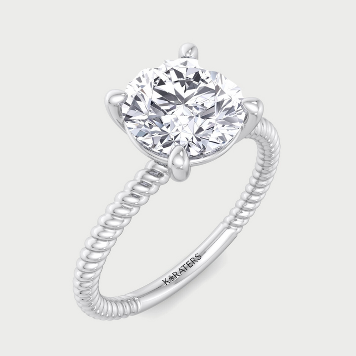 Mikalan - Twisted Rope Band Round Cut Lab - Grown Diamond Solitaire Engagement Ring