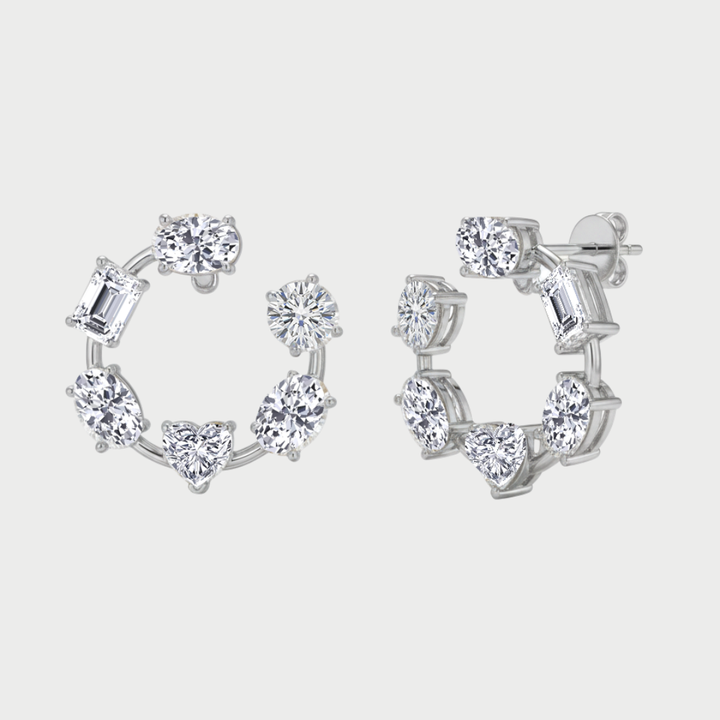 Mixed Shape Lab Grown Diamond Open Hoop Swirl Earrings