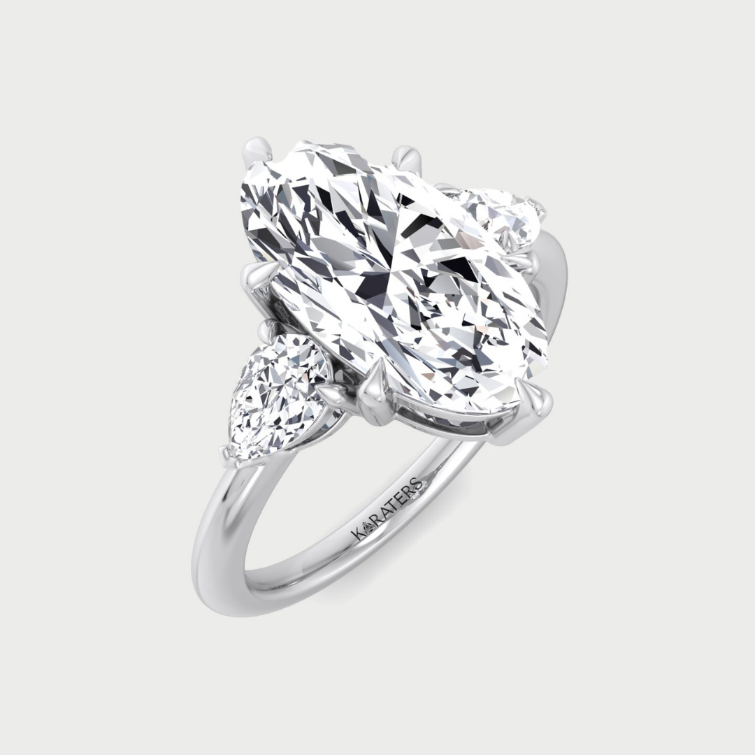 Moval Lab-Grown Diamond Engagement Ring with Pear Sidestones