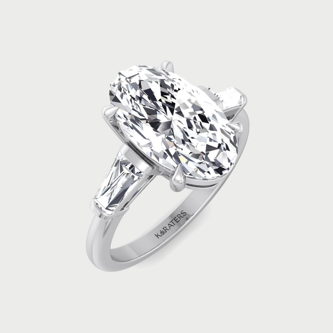 Moval Lab-Grown Diamond Engagement Ring with Tapered Baguette Sidestones
