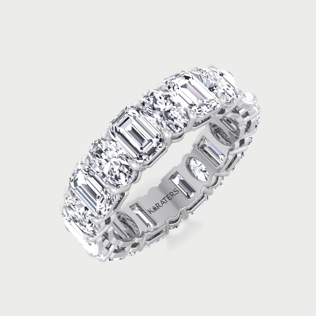 Alternating Emerald and Oval Shape Lab Grown Diamond Eternity Band