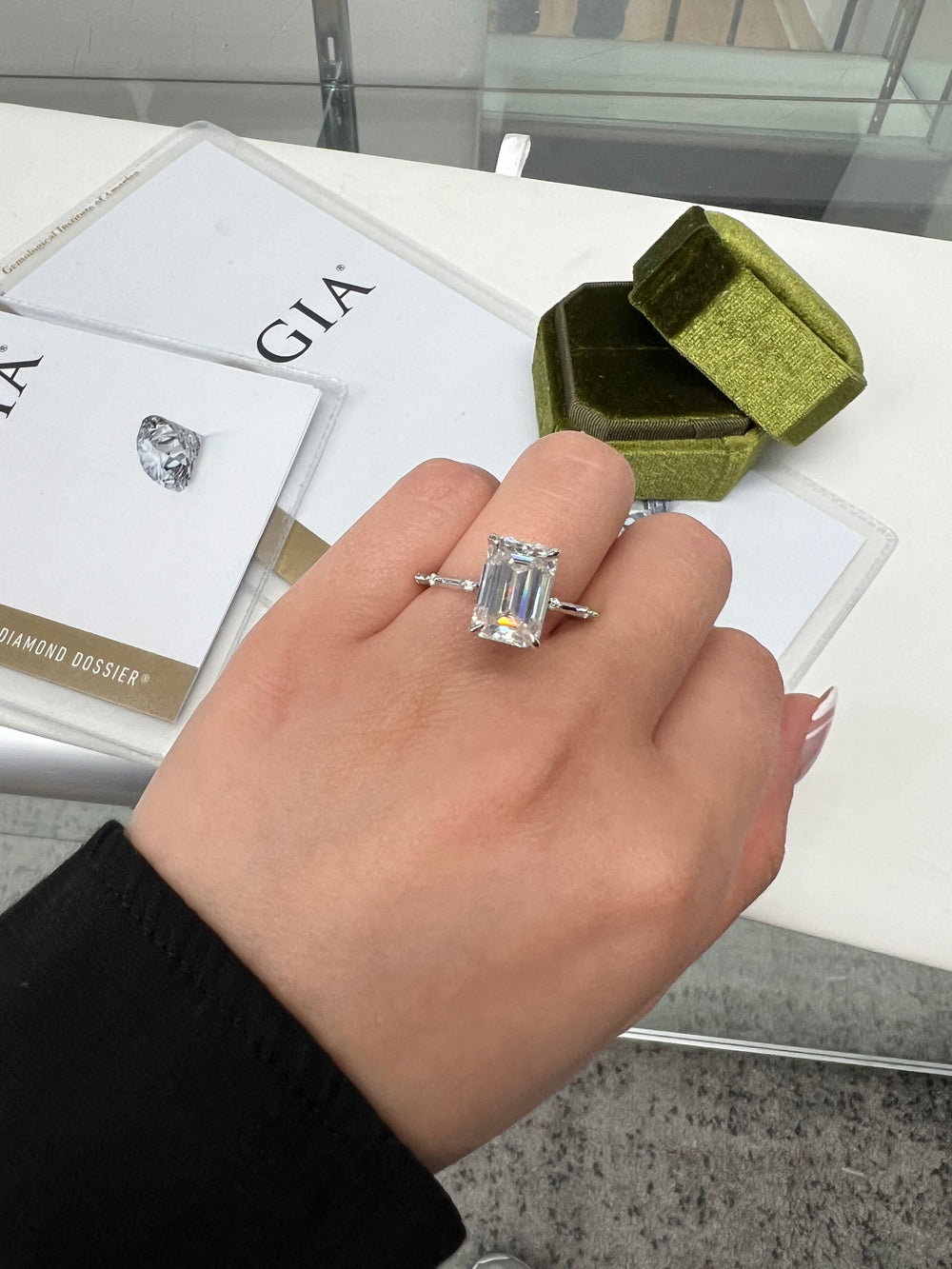 Multi-Stone Emerald Lab Diamond Ring Band White 