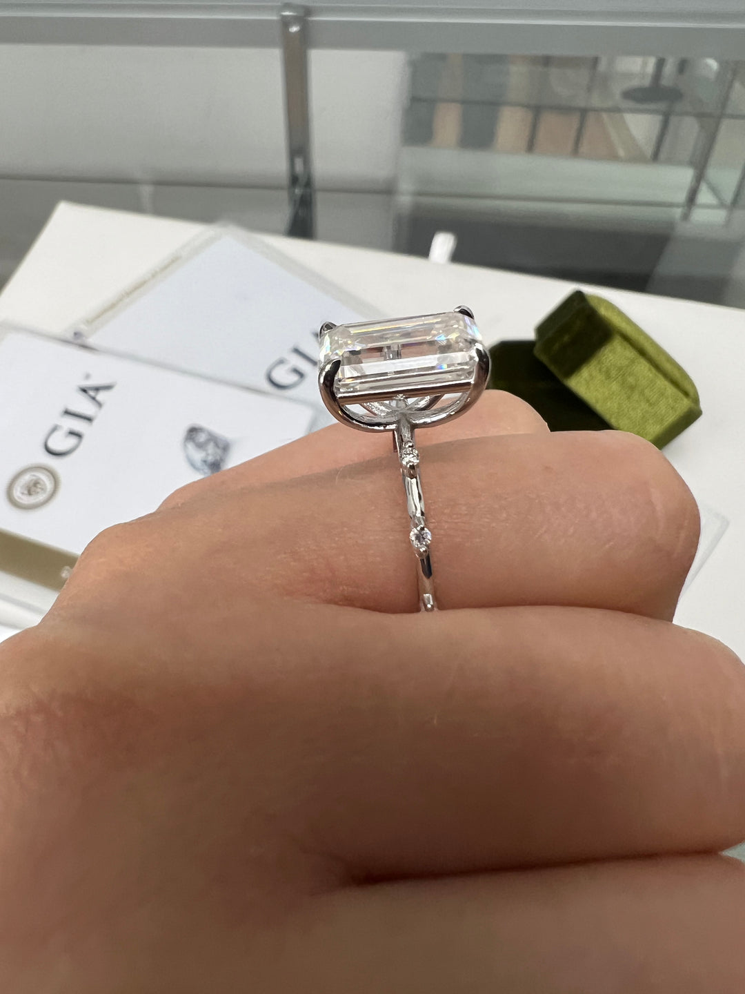 Multi-Stone Emerald Lab Diamond Thin Band Ring White