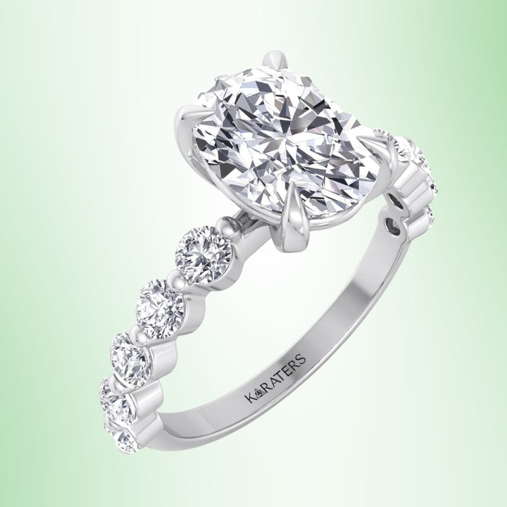 Multi Diamond Band Oval Shape Lab-Grown Diamond Engagement Ring