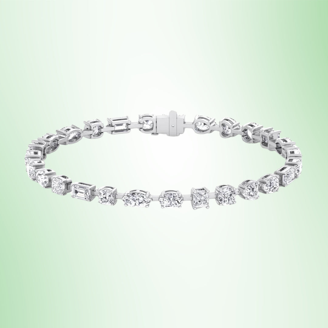 Multi Shape Combo Lab-Diamond Tennis Bracelet 18K Solid Gold