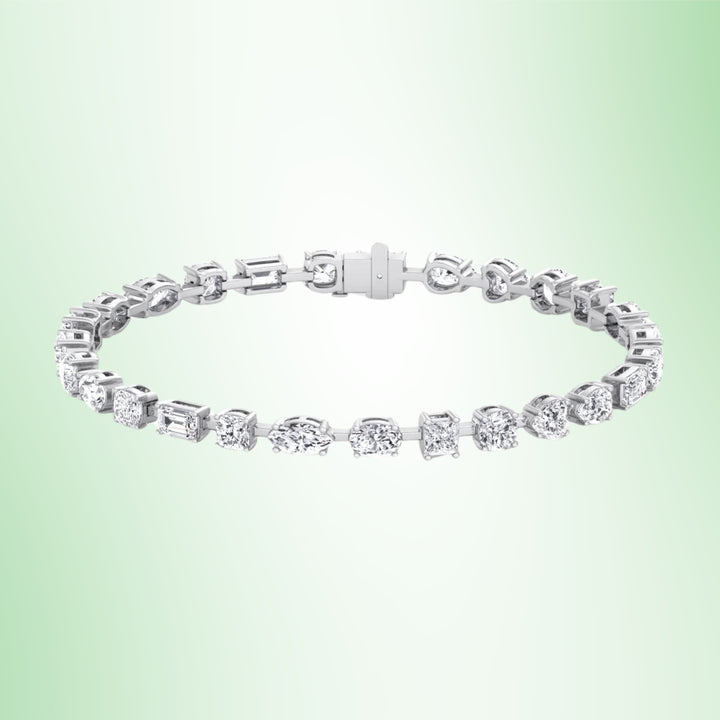 Multi Shape Combo Lab-Diamond Tennis Bracelet 18K Solid Gold