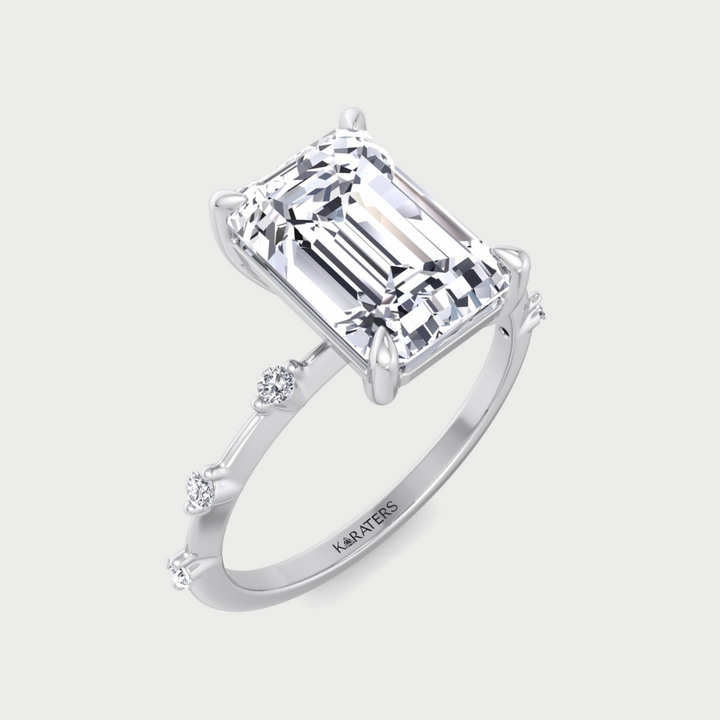 Multiple Stone Emerald Cut Lab Diamond Ring with Thin Band