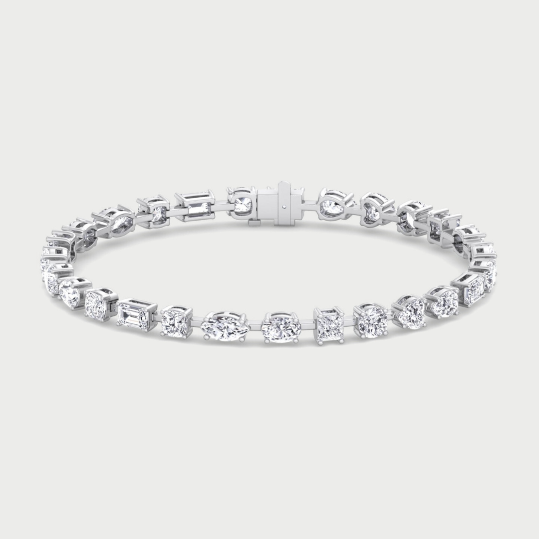 Multi Shape Combo Lab-Diamond Tennis Bracelet 18K Solid Gold