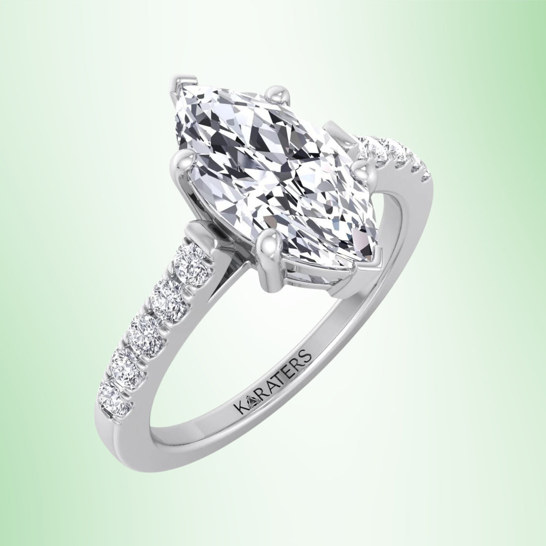 Nelke-6 Prong Marquise Cut Lab Grown Diamond Engagement Ring With Side Stones
