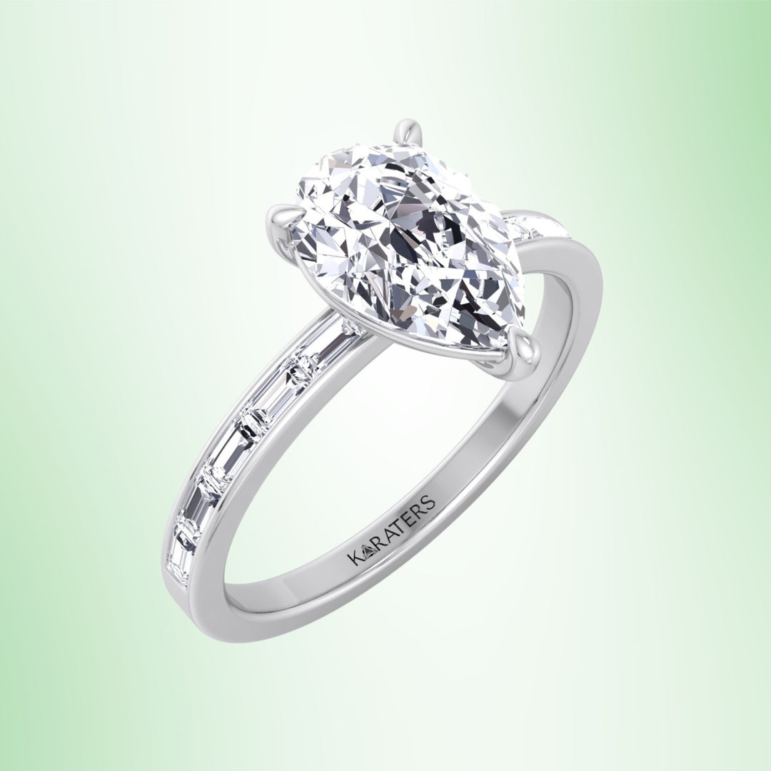 Novara - Pear Lab Engagement Ring Channel Baguette Shape Side Stones