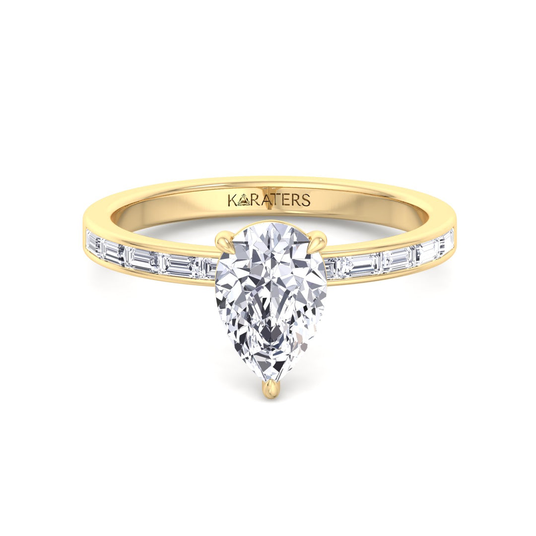Novara - Pear Lab Engagement Ring Channel Baguette Side Stones Yellow