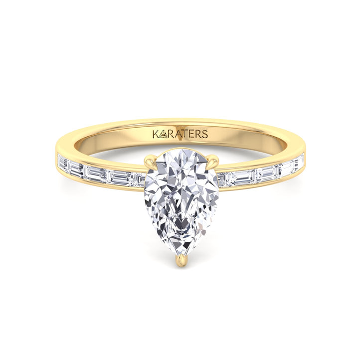 Novara - Pear Lab Engagement Ring Channel Baguette Side Stones Yellow