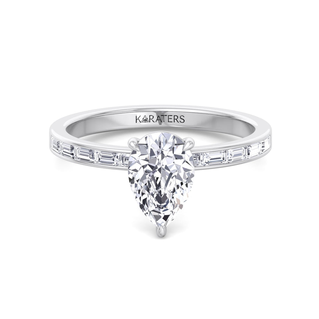 Novara - Pear Lab Ring Channel Baguette Side Stones White