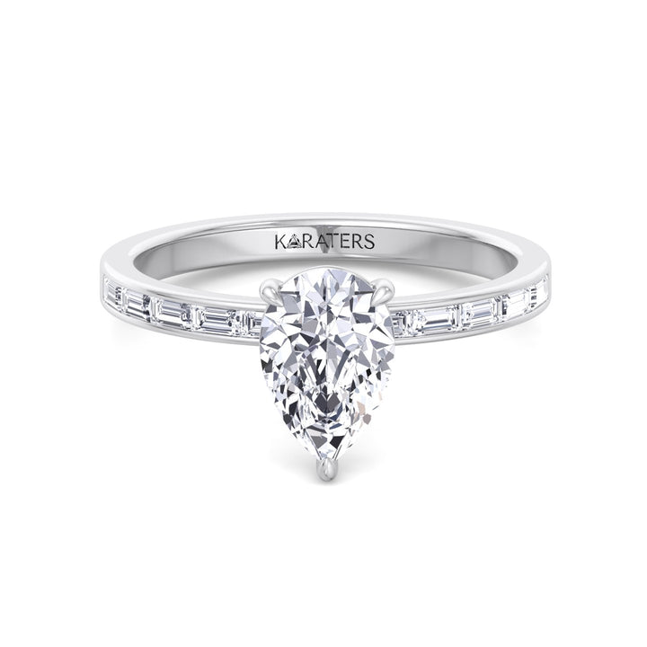 Novara - Pear Lab Ring Channel Baguette Side Stones White