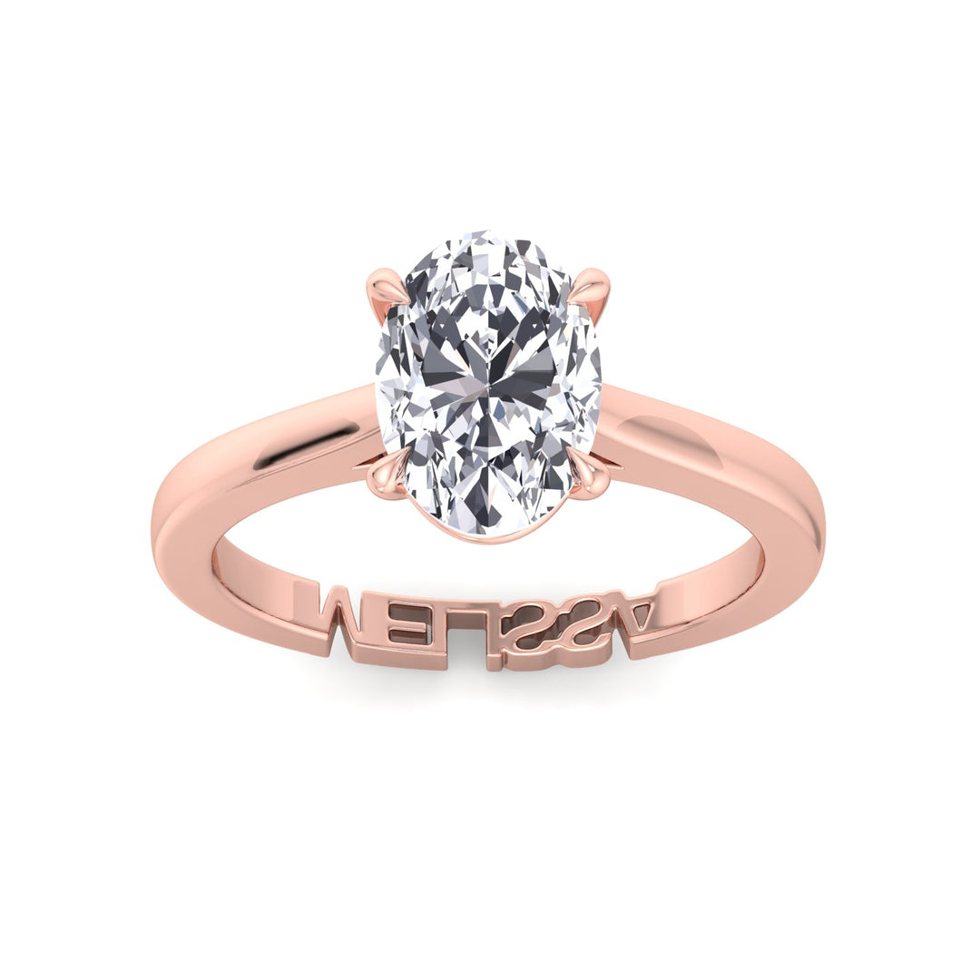 Oval-Cut Lab Diamond Ring Custom Name Band Rose Gold
 