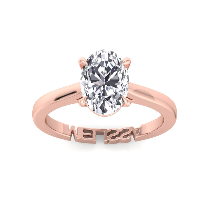 Oval-Cut Lab Diamond Ring Custom Name Band Rose Gold
 