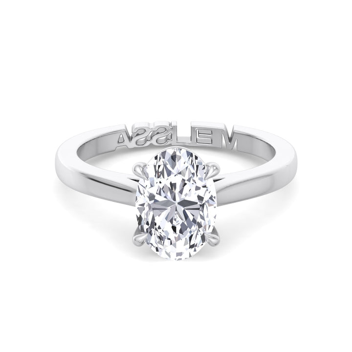 Oval-Cut Lab Diamond Ring Custom Name Band White Gold
 