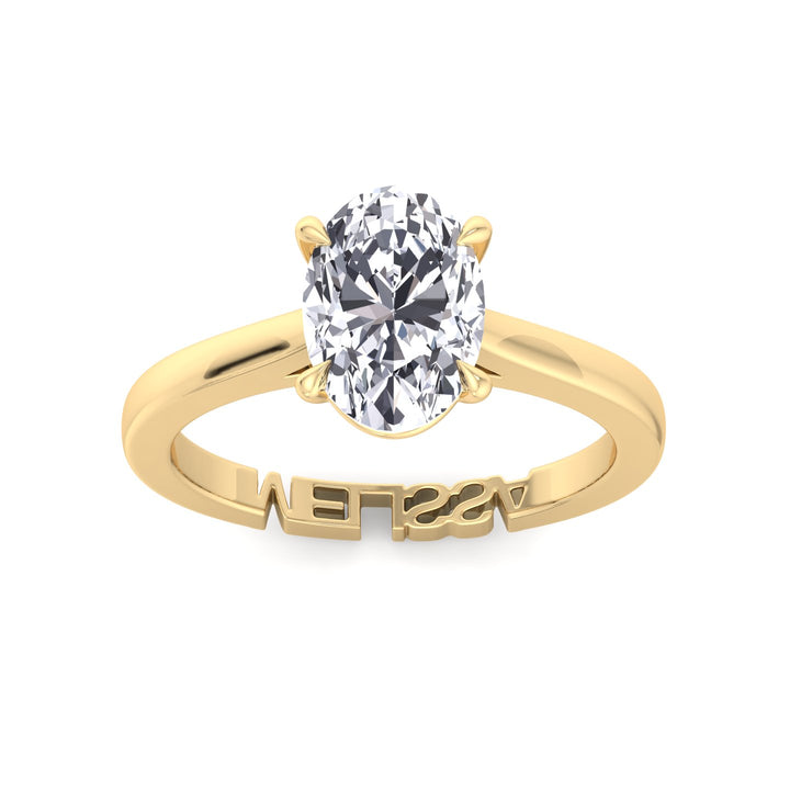 Oval-Cut Lab Diamond Ring Custom Name Band Yellow Gold
 