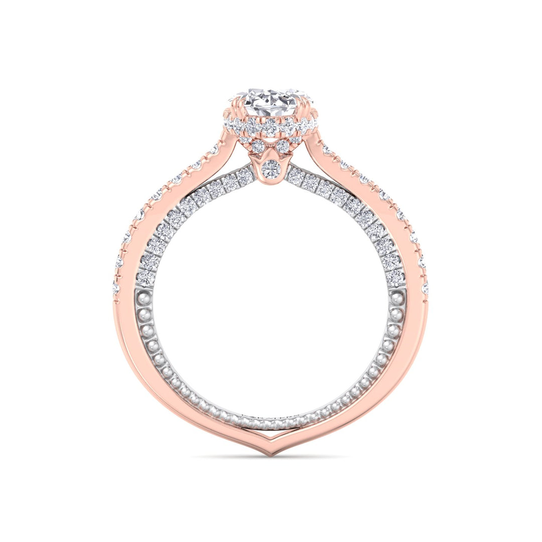 Oval-Cut Lab Diamond Ring with Milgrain & Pave Band Rose