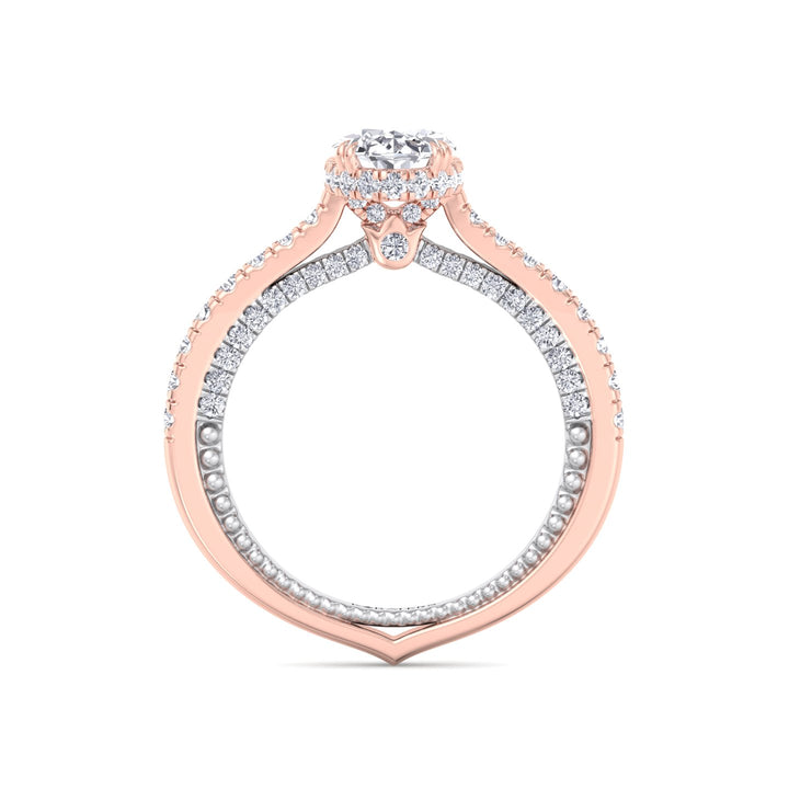 Oval-Cut Lab Diamond Ring with Milgrain & Pave Band Rose