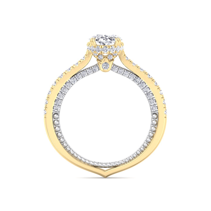 Oval-Cut Lab Diamond Ring with Milgrain & Pave Band Yellow