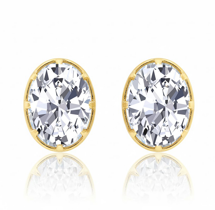 Oval Cut Bezel-Framed Prong Lab Grown Diamond Studs Yellow Gold 18K