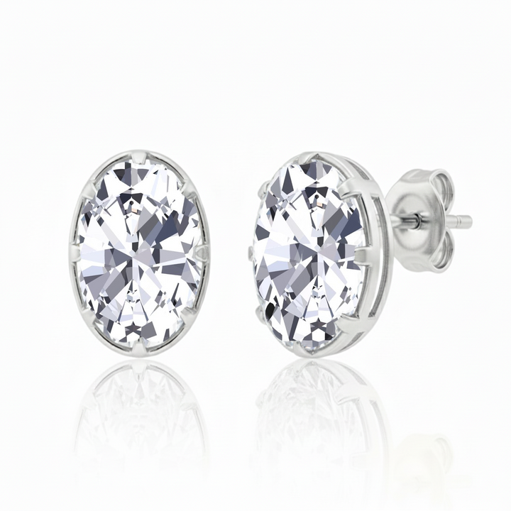 Oval Cut Bezel-Framed Prong Lab Grown Diamond Studs White Gold 14K