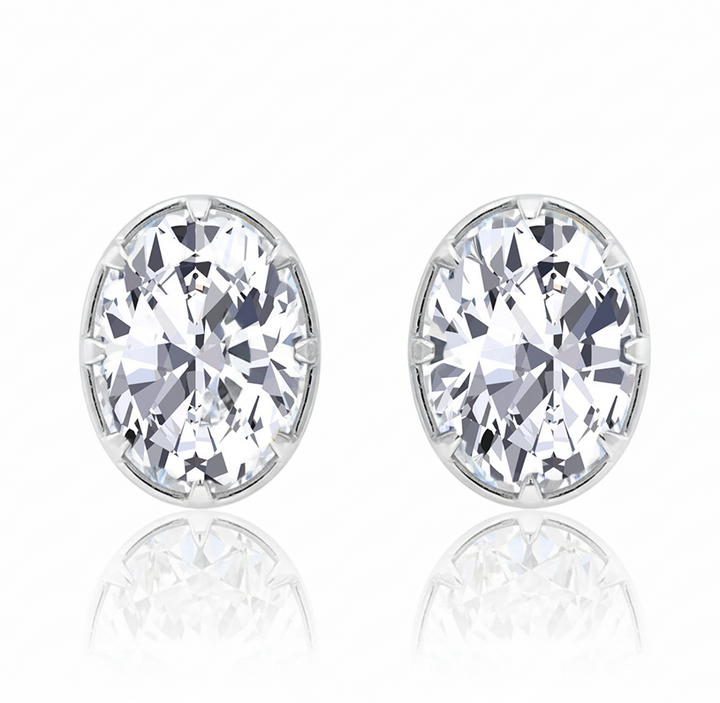 Oval Cut Bezel-Framed Prong Lab Grown Diamond Studs White Gold 18K