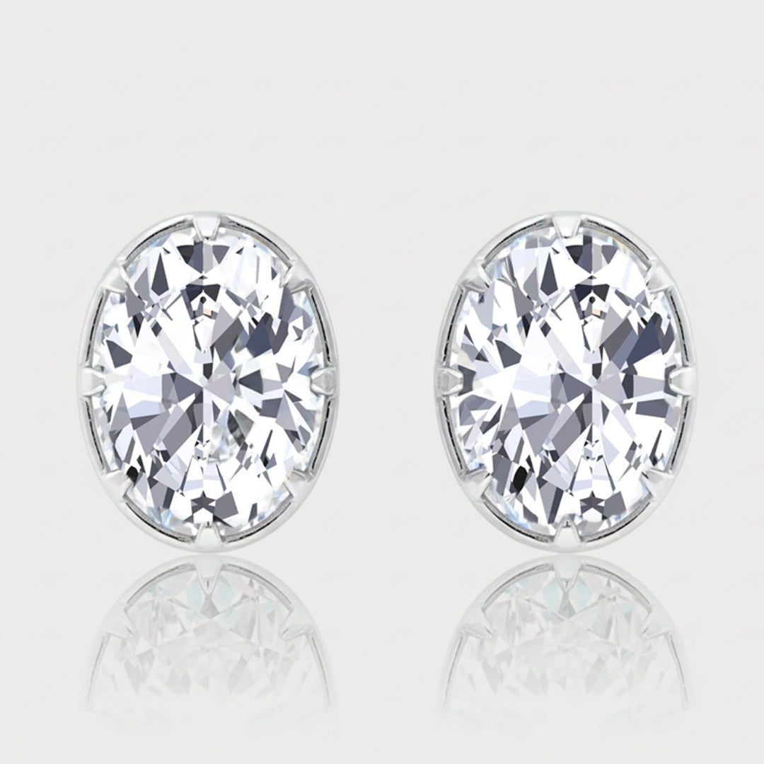 Oval Cut Bezel-Framed Prong Lab Grown Diamond Studs