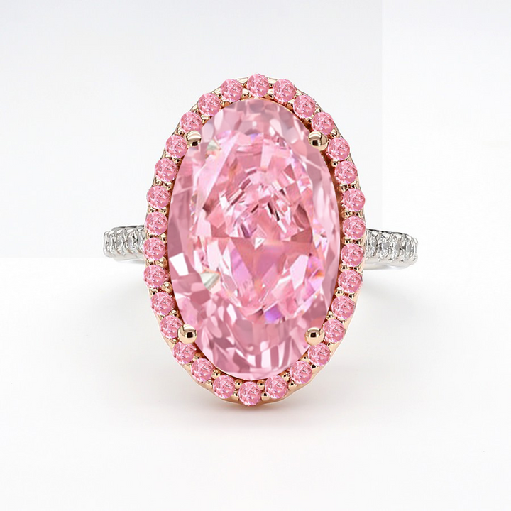 Fancy Pink Oval Two-Tone Lab Grown Diamond Halo Pave Ring WG 3