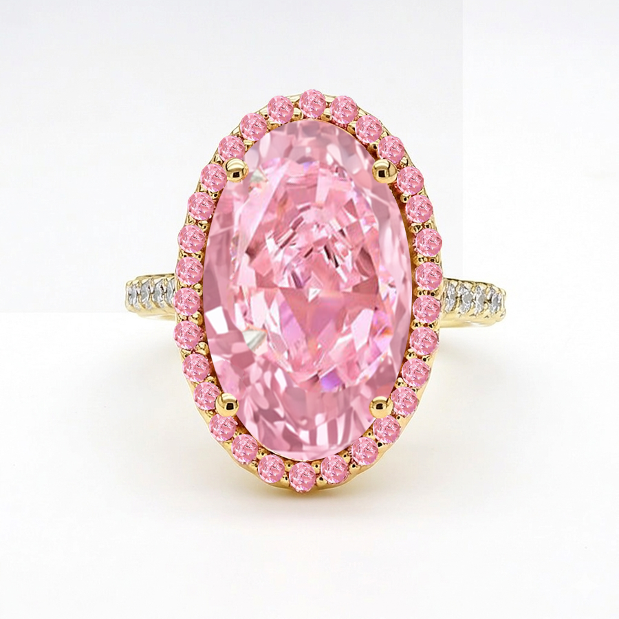 Fancy Pink Oval Two-Tone Lab Grown Diamond Halo Pave Ring Y2G