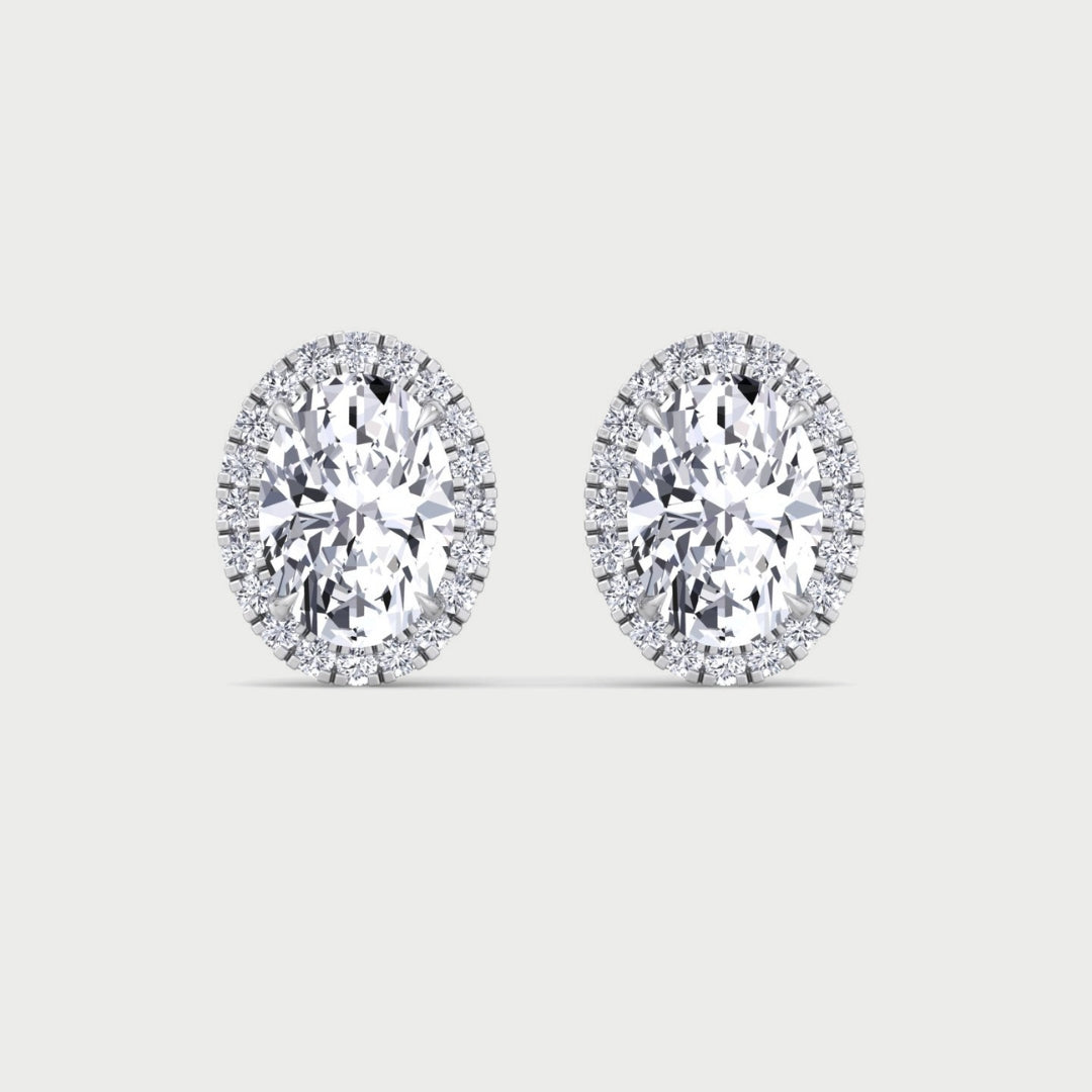 Oval Shape Lab Grown Diamond Halo Studs