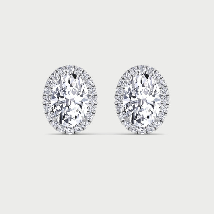 Oval Shape Lab Grown Diamond Halo Studs