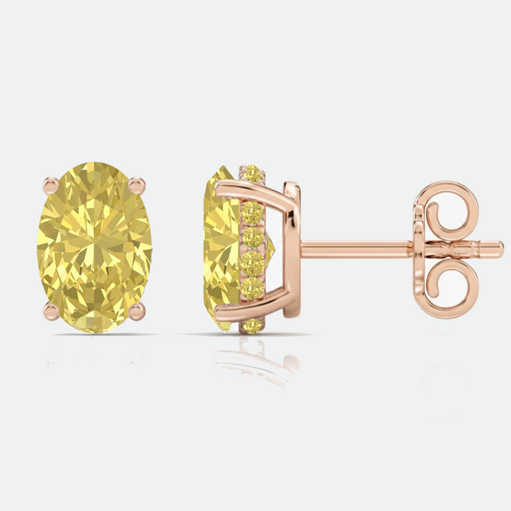 Fancy Yellow Oval Cut Lab Grown Diamond Studs RG 2