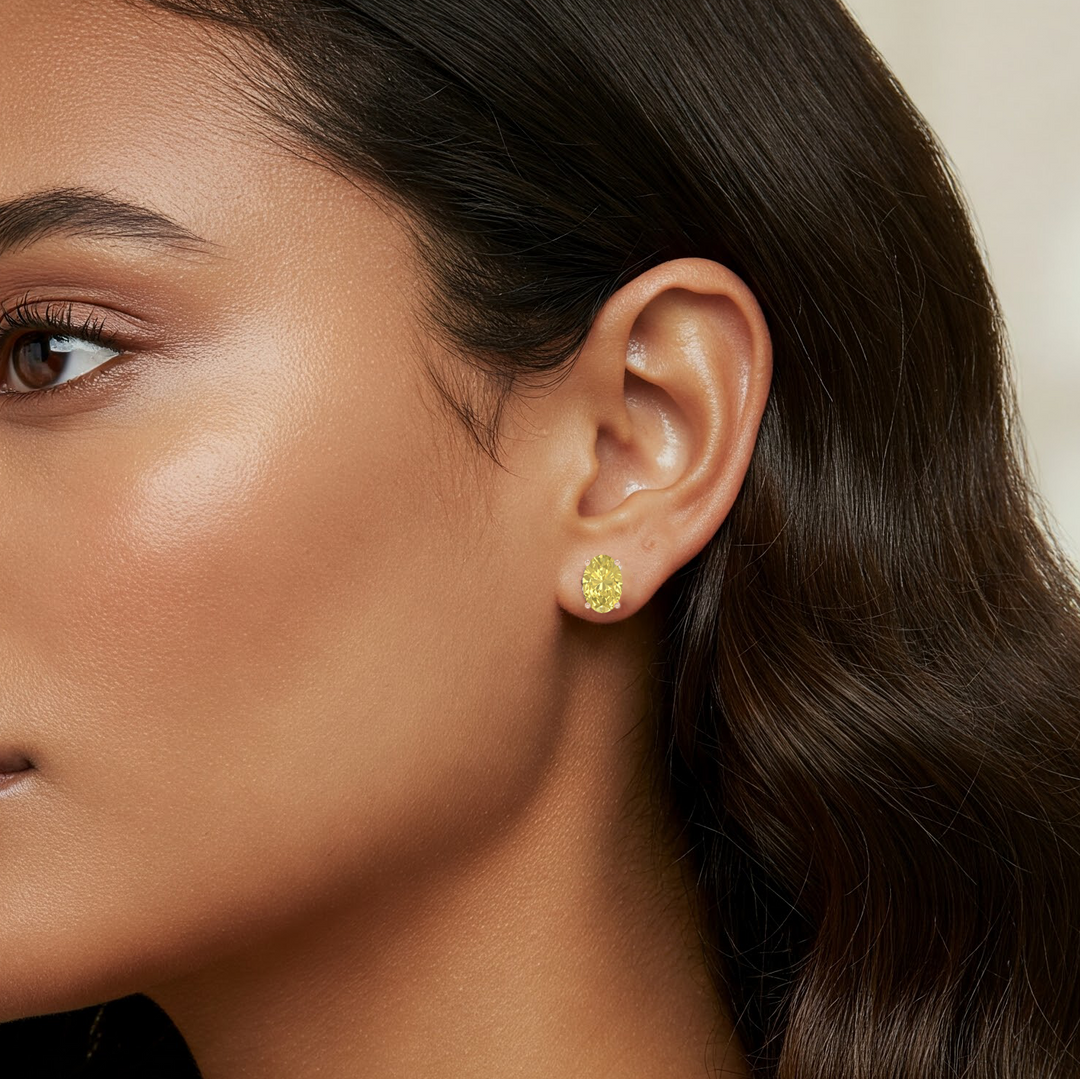 Fancy Yellow Oval Cut Lab Grown Diamond Studs RG lifestyle