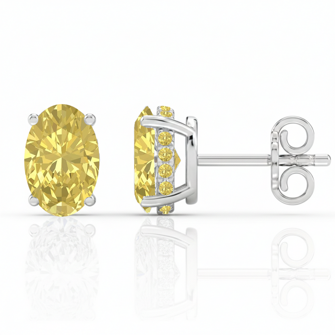 Fancy Yellow Oval Cut Lab Grown Diamond Studs WG 3