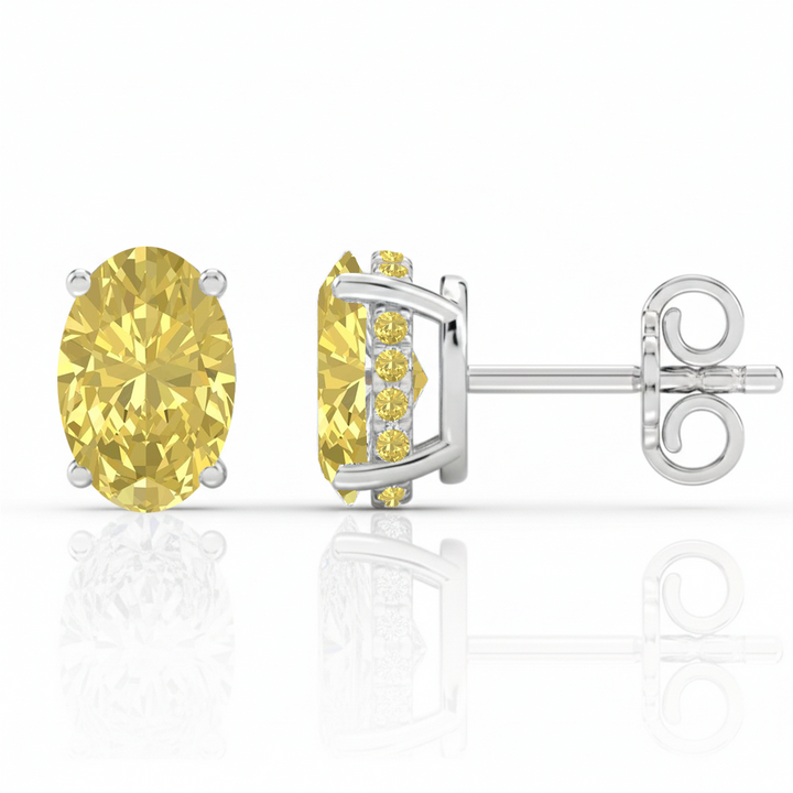 Fancy Yellow Oval Cut Lab Grown Diamond Studs WG 3