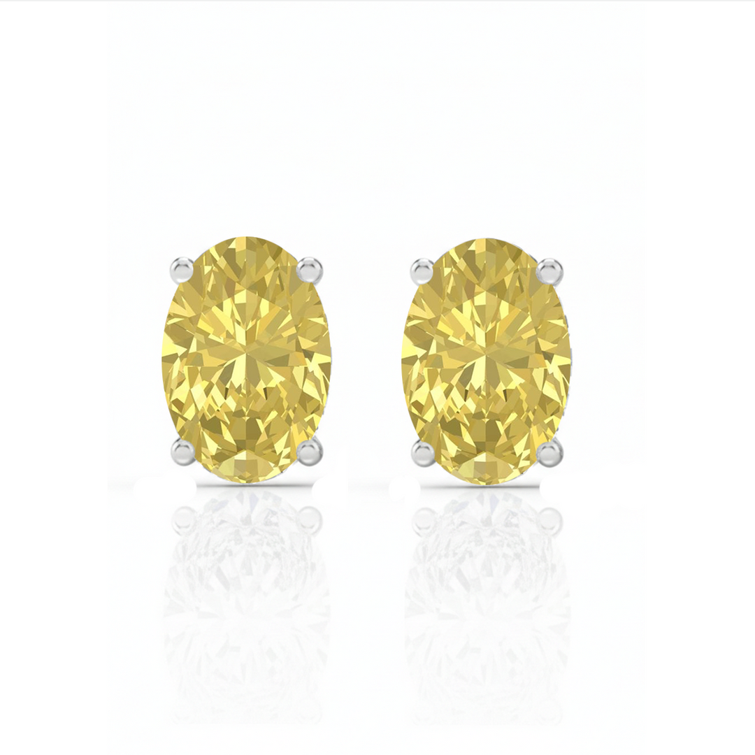 Fancy Yellow Oval Cut Lab Grown Diamond Studs WG 2